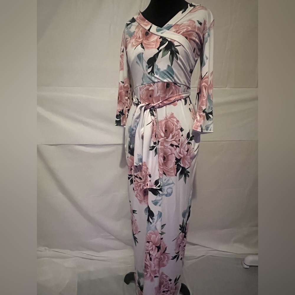 Pink and Green Wedding Dress with Flowing Silhouette